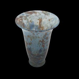 Hand Made Art Glass Abstract Vase Multi-Color Blue with Accented Gold